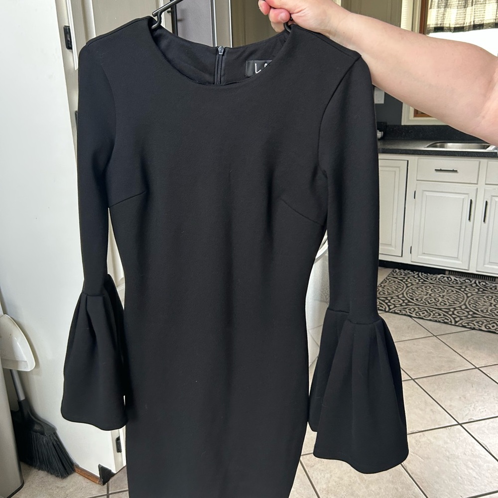 Lulu's Black Sheath Dress with Bell Sleeves